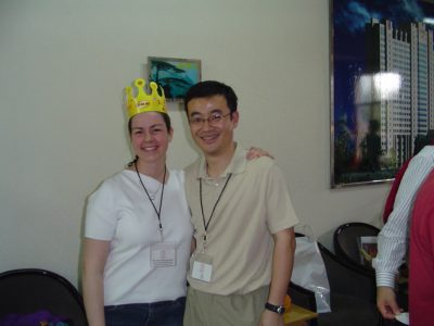 Karen Baumgaertner and Quan Ni celebrate Karen's birthday at Lanzhou Hospital in Gansu, China in 2004.